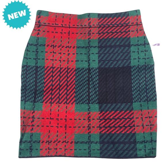 Johnny Wujek Skirt Women's Size Small Red Green Plaid Mini Stretch NEW - Picture 1 of 6